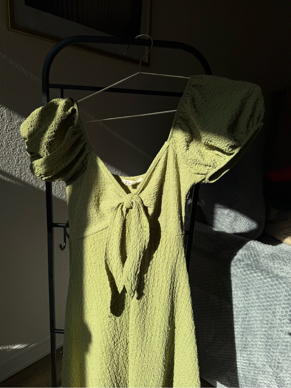 Jessica Simpson Green Mini Dress with Puff Sleeves